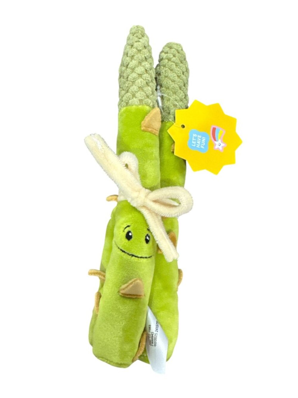 Giggle Scape Plush Asparagus Toy With Smile Face & Bow - Soft & Fun For Kids
